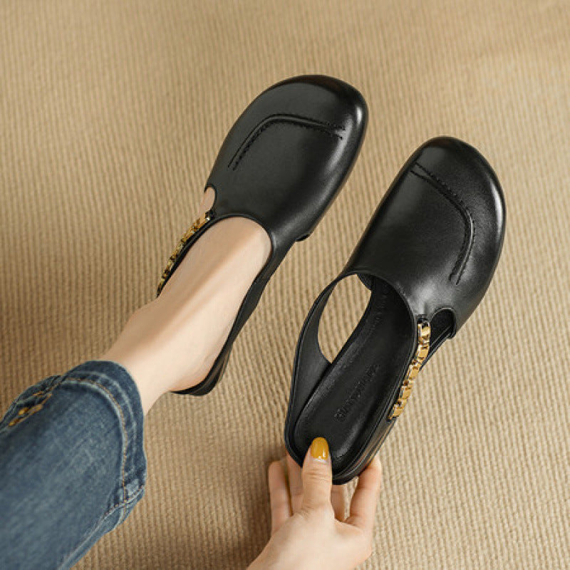 Galia Round-Toe Genuine Leather Mules