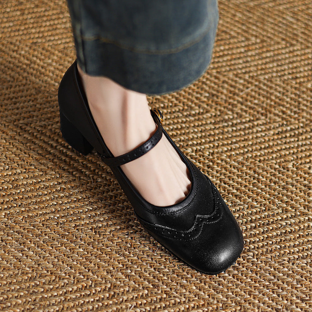 Harel Genuine Leather Wingtip Brogue Heels