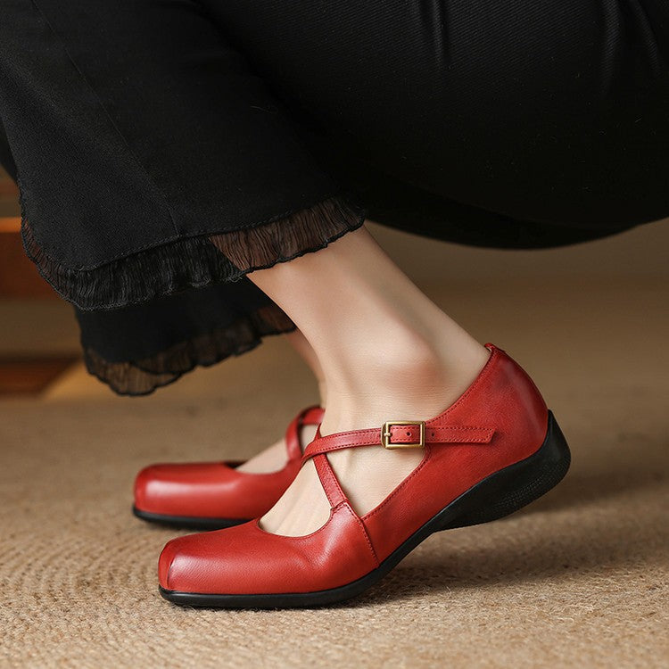 Gisel Genuine Leather Crisscross Flats