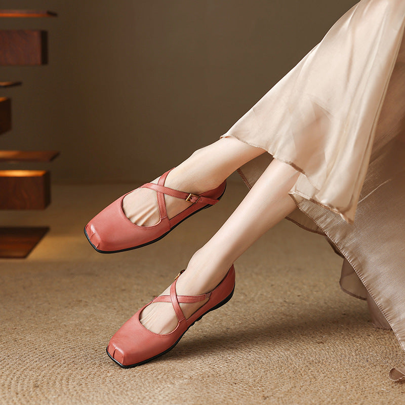 Gisel Genuine Leather Crisscross Flats
