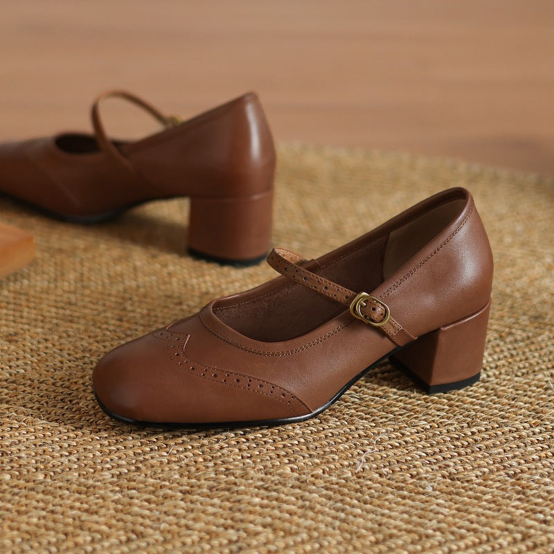 Harel Genuine Leather Wingtip Brogue Heels