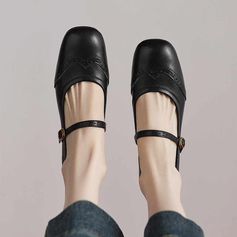 Harel Genuine Leather Wingtip Brogue Heels