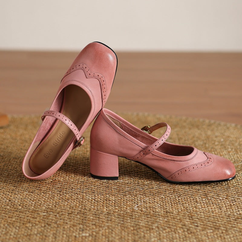 Harel Genuine Leather Wingtip Brogue Heels