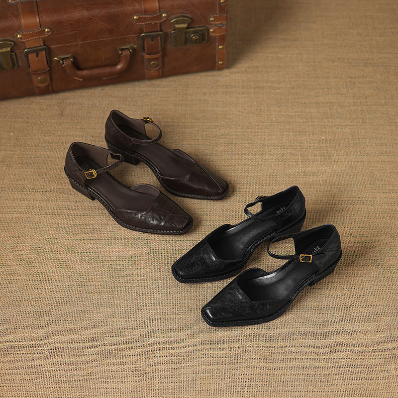 Elra Genuine Leather Mary Jane Heels
