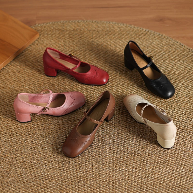 Harel Genuine Leather Wingtip Brogue Heels