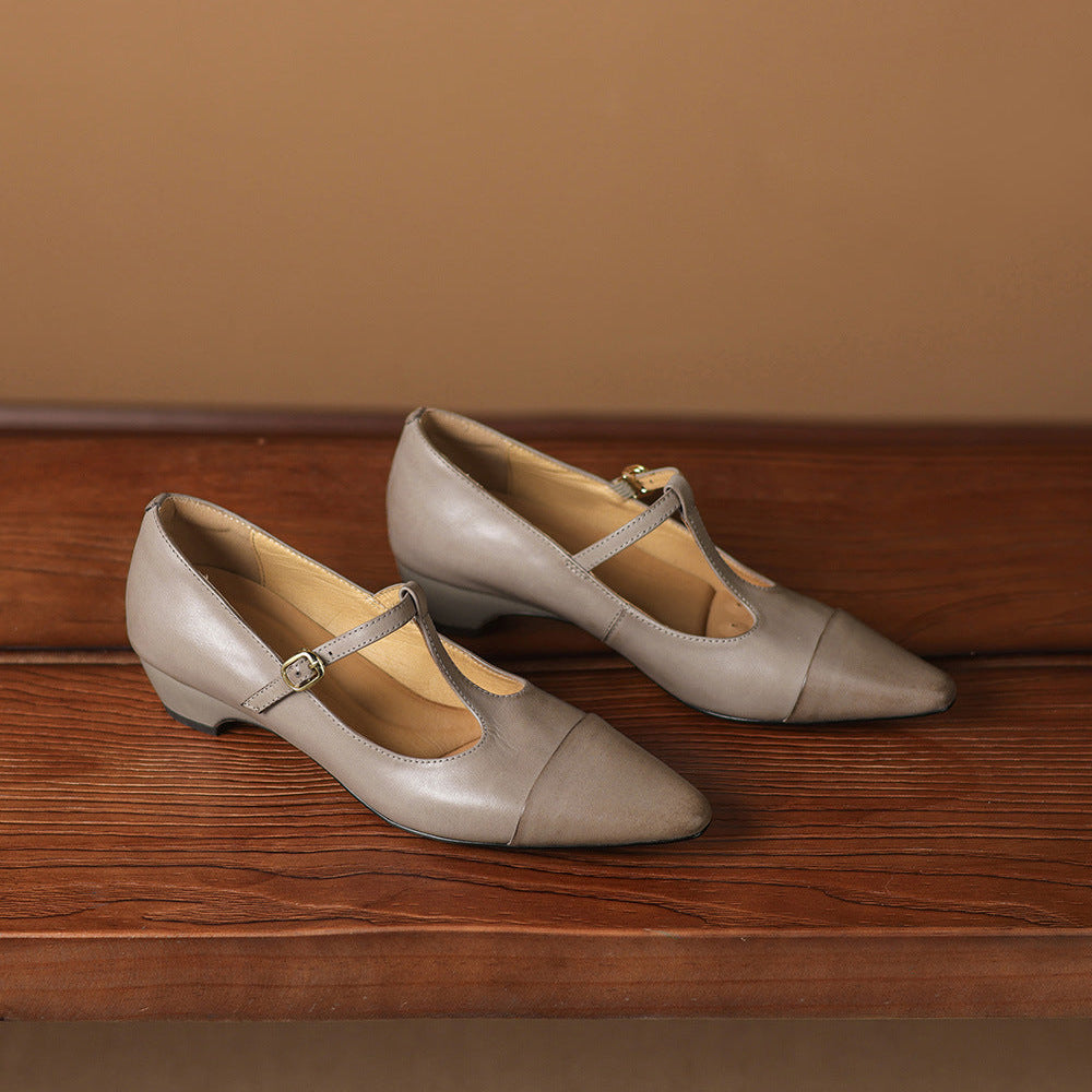 Boria Genuine Leather T-strap Heels