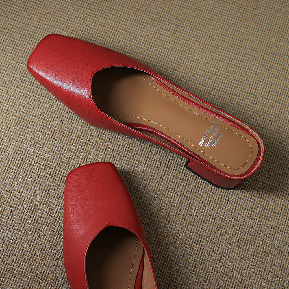Velen Genuine Leather Square Toe Mule Heels
