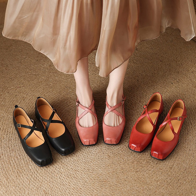 Gisel Genuine Leather Crisscross Flats