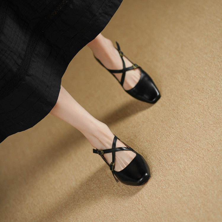 Ceren Genuine Leather Crisscross Strap Heels