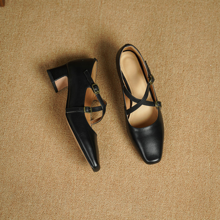 Ceren Genuine Leather Crisscross Strap Heels