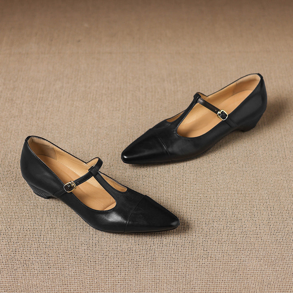 Boria Genuine Leather T-strap Heels