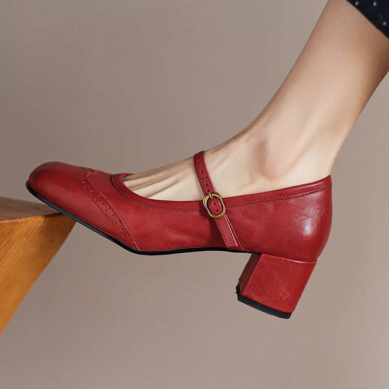 Harel Genuine Leather Wingtip Brogue Heels