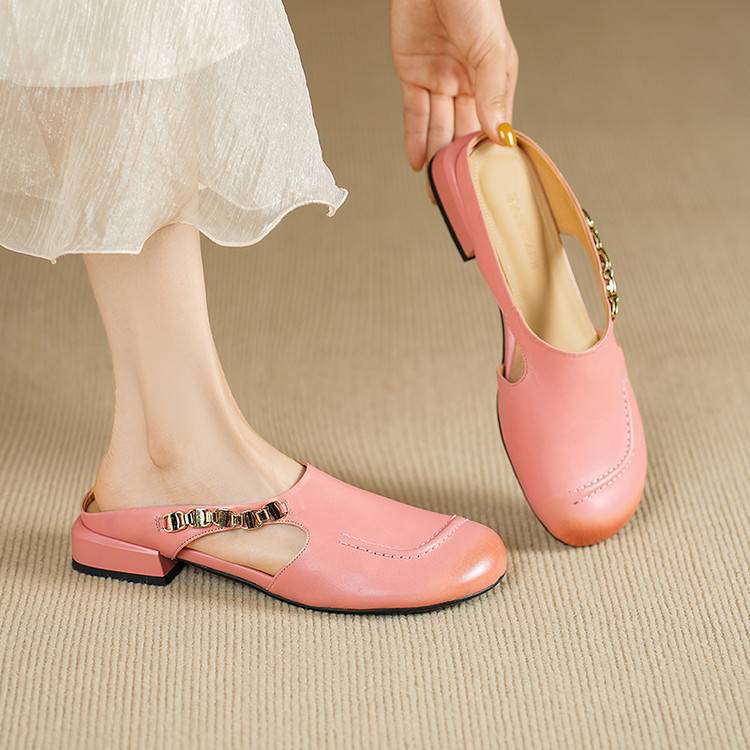 Galia Round-Toe Genuine Leather Mules