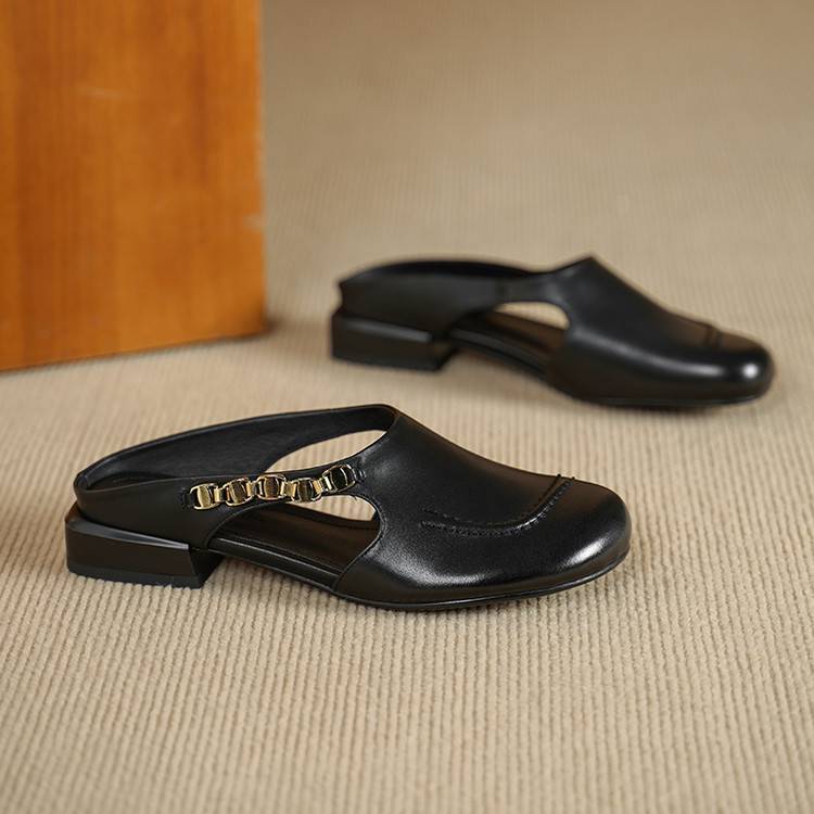 Galia Round-Toe Genuine Leather Mules