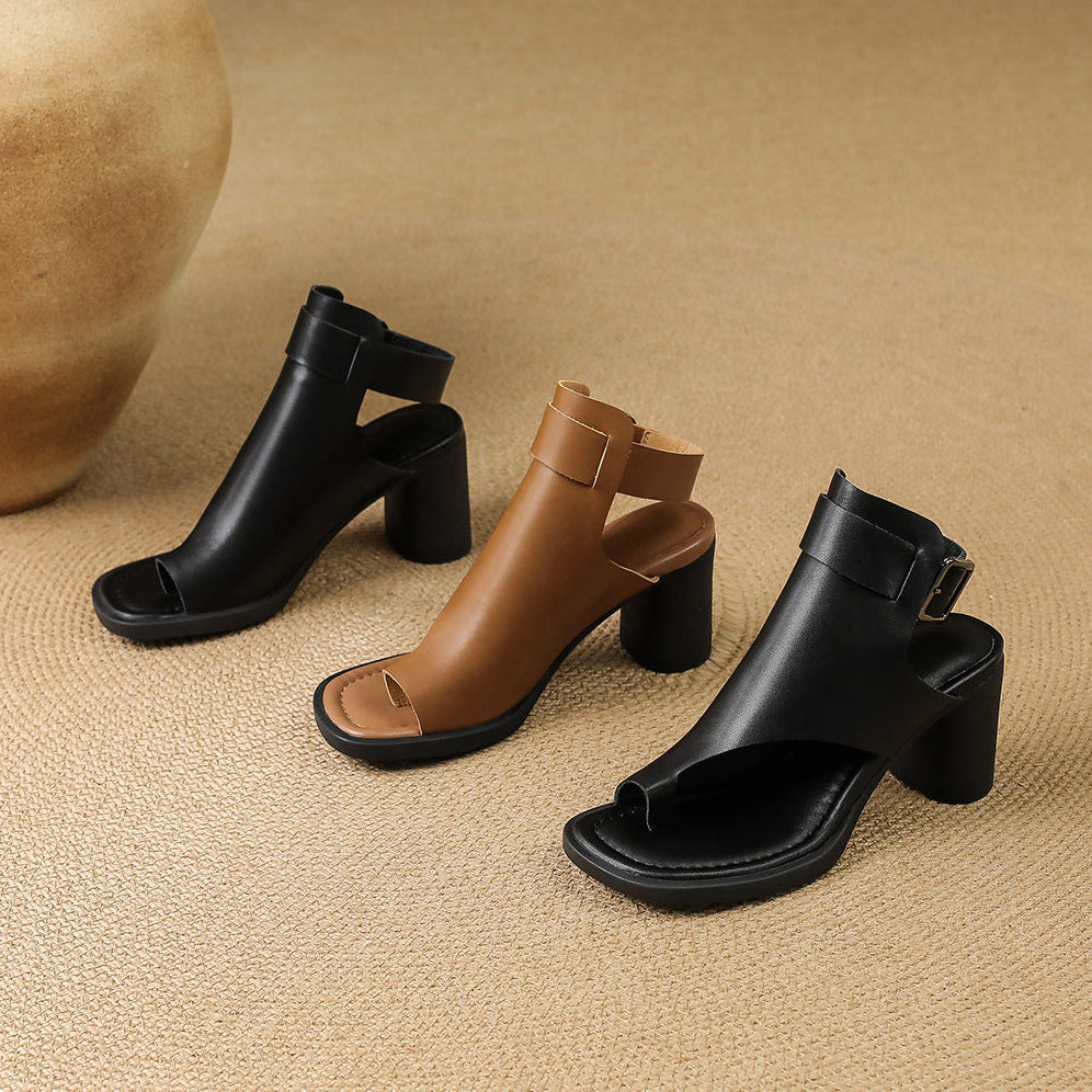 Zela Genuine Leather Cuff Heels