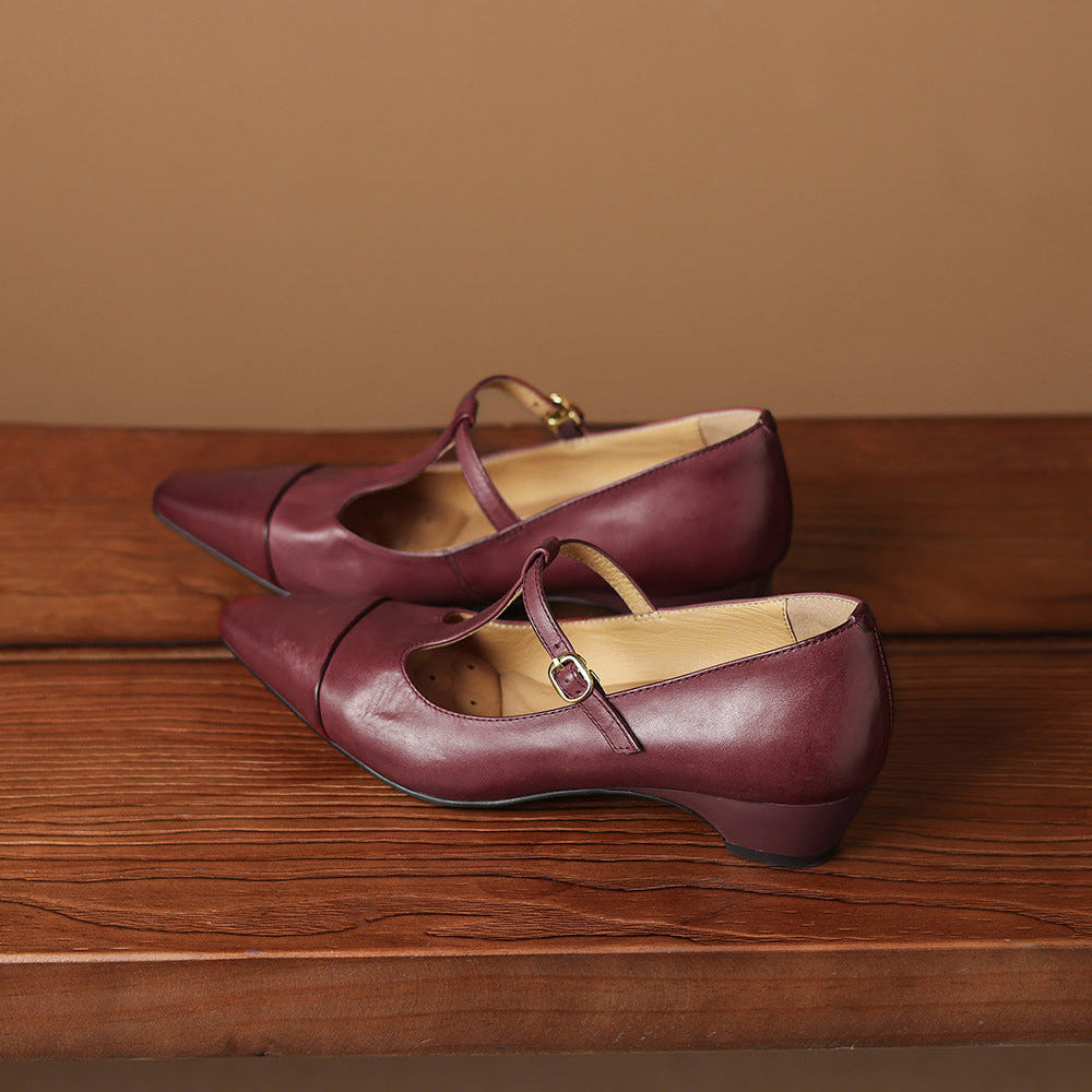 Boria Genuine Leather T-strap Heels