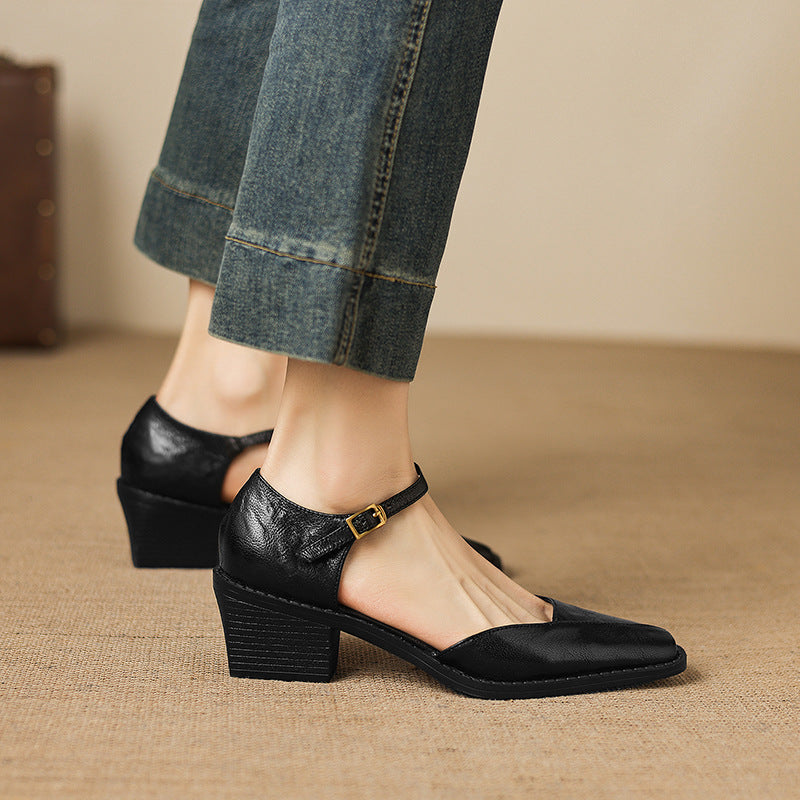 Elra Genuine Leather Mary Jane Heels