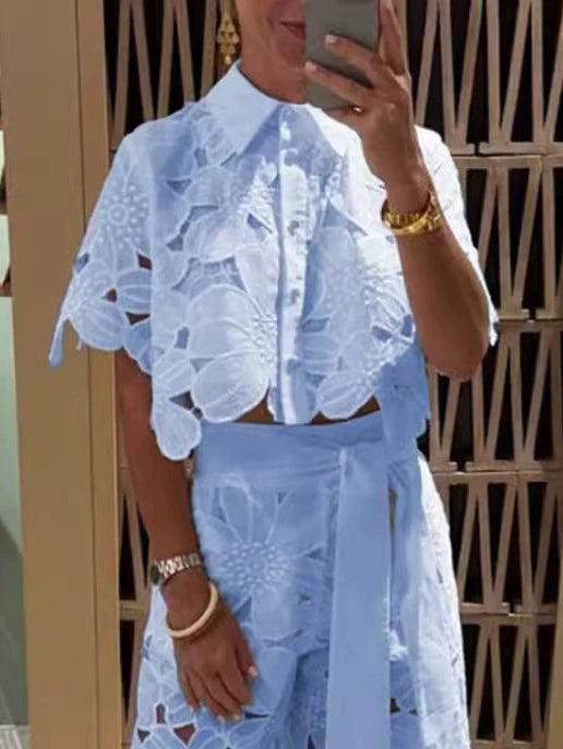 Natasha Floral Embroidery Hollow Suit
