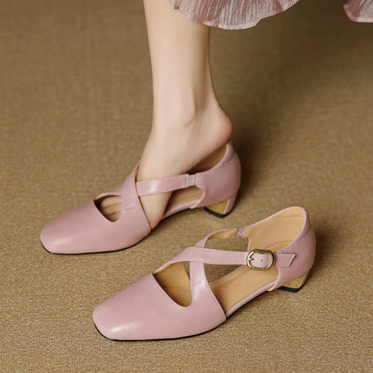 Rela Genuine Leather Cross-Strap Pumps