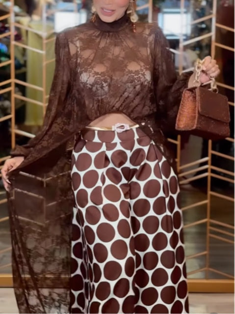 Lexi Lace Robe Top and Polka Dot Trousers Set