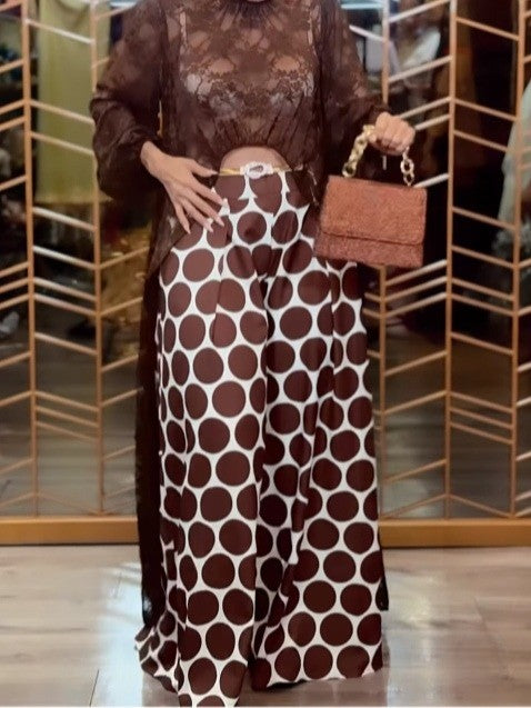 Lexi Lace Robe Top and Polka Dot Trousers Set