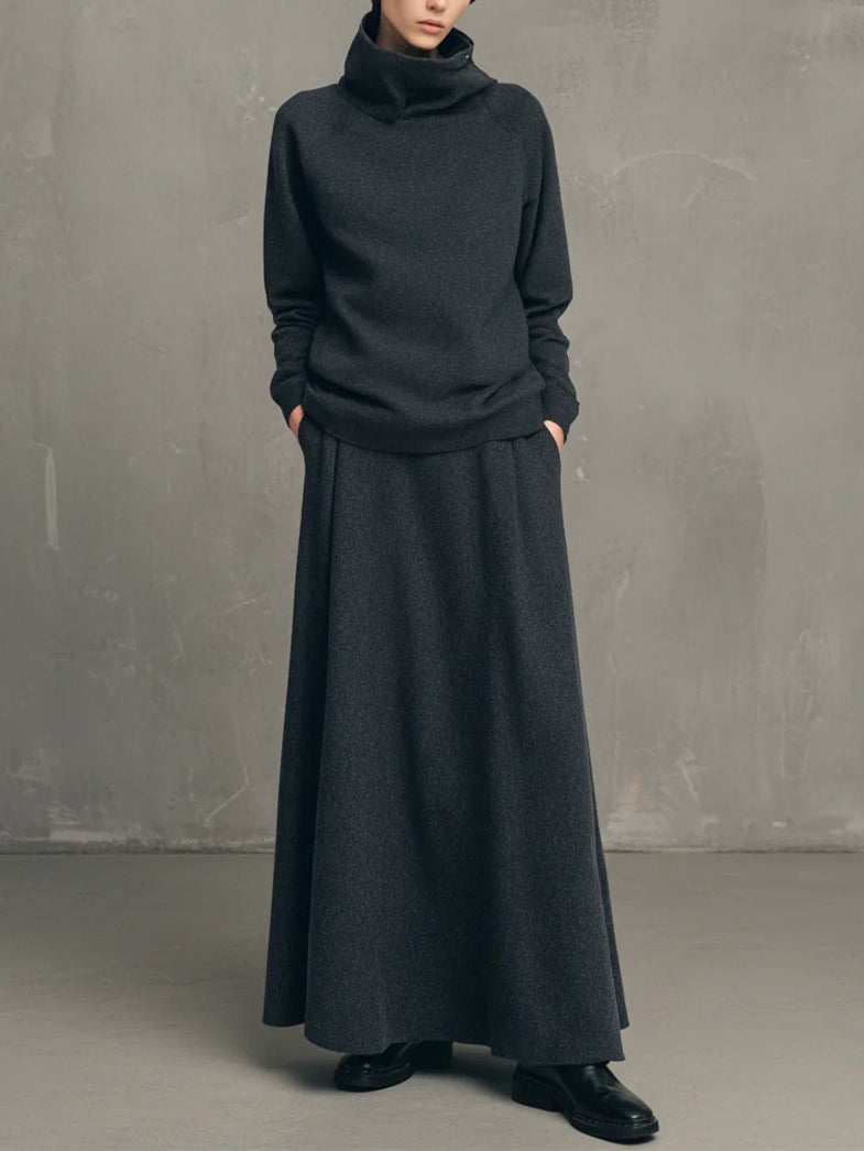 Isla Charcoal Gray High-neck Top and Flared Skirt Set