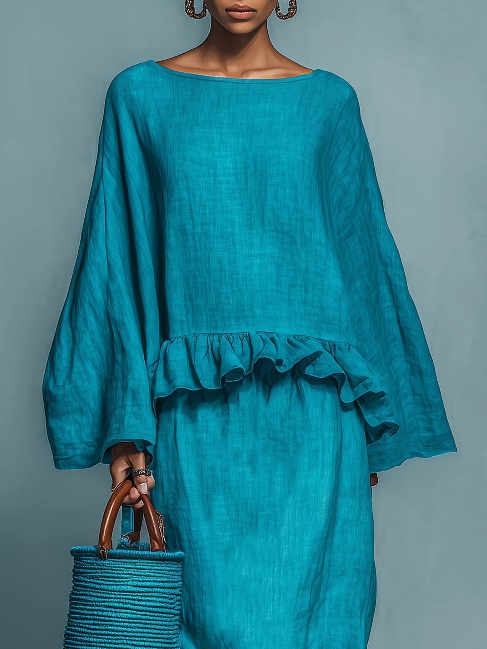 Julia Ruffled Blouse and Straight Skirt Suit