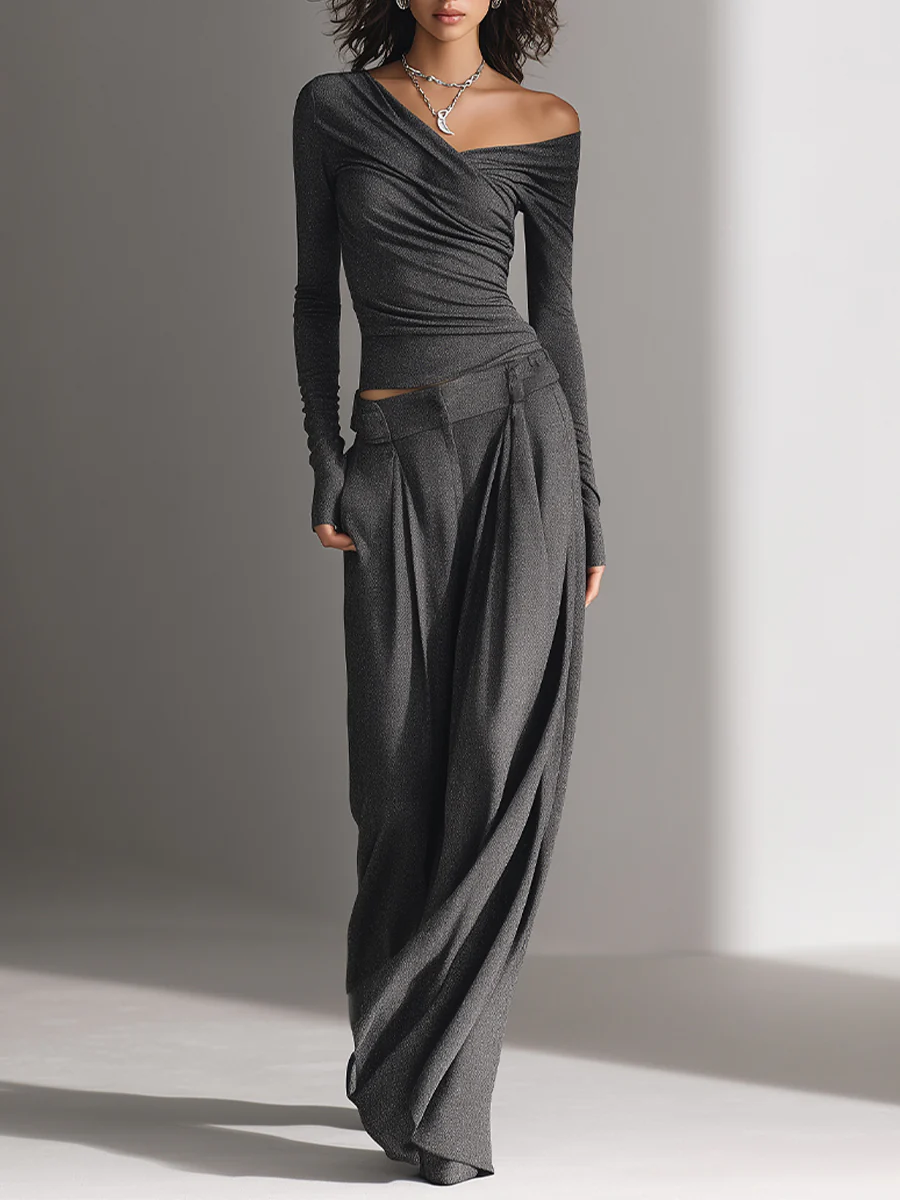 Valentina Off-Shoulder Top and Wide-Leg Pants Set
