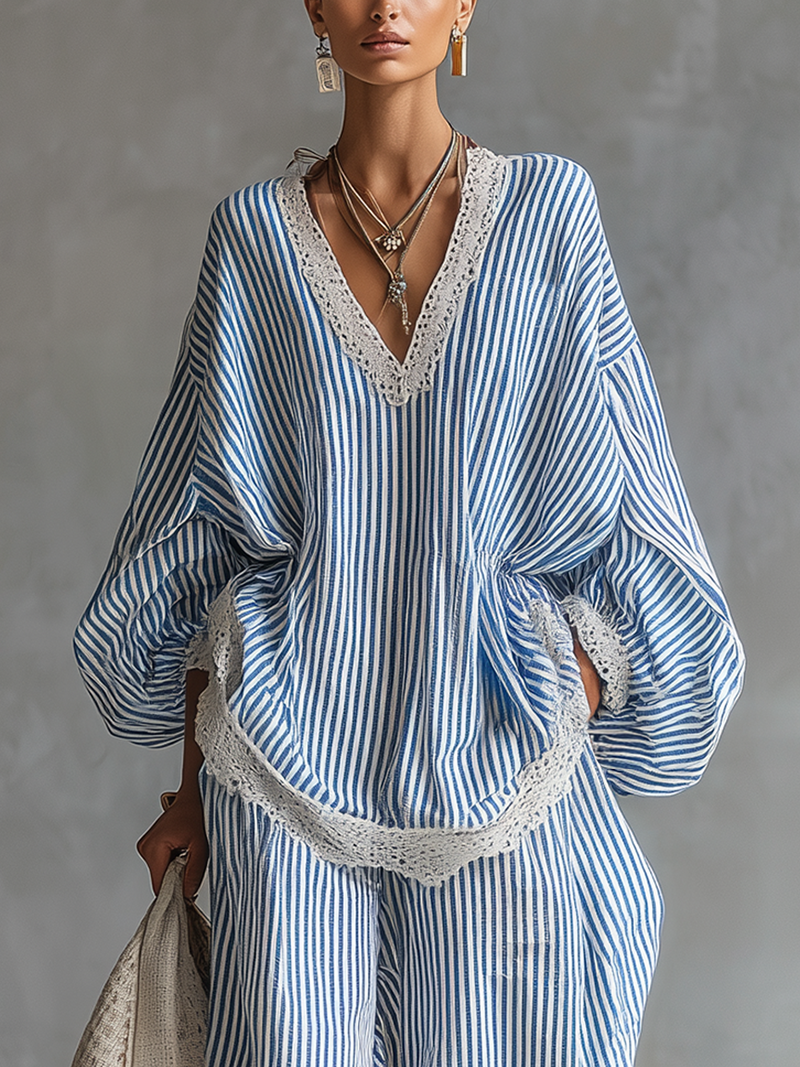 Khloe Blue Striped Two-piece Set