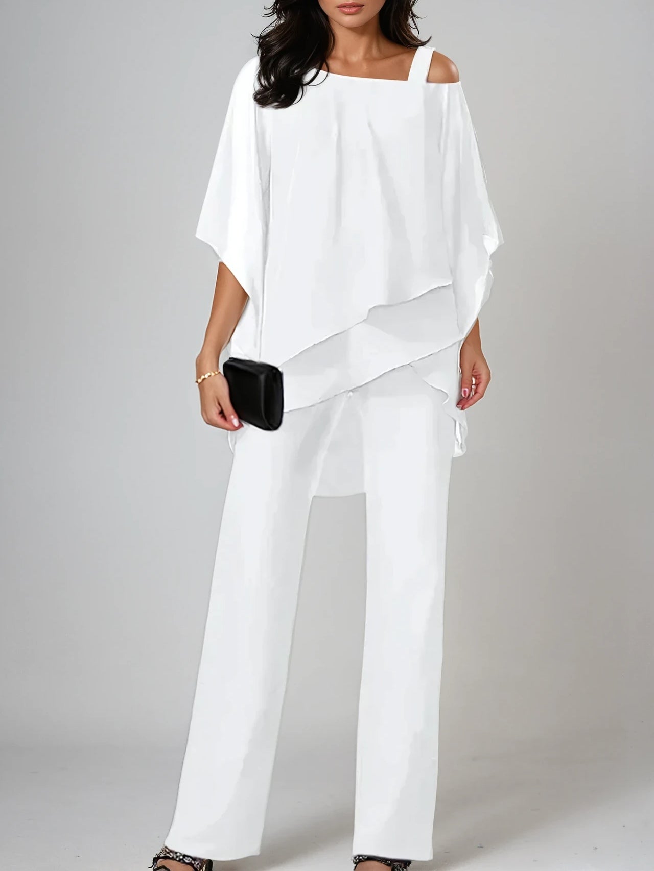 Nami Off-the-Shoulder Chiffon Suit
