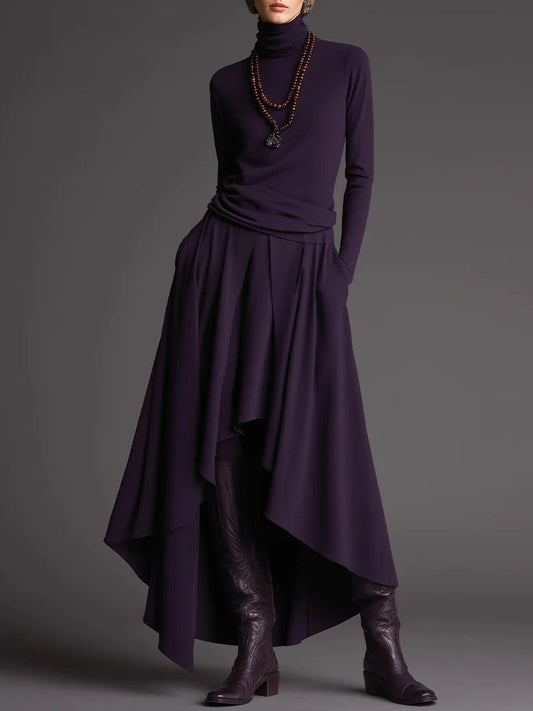 Aria Turtleneck Top and Asymmetrical Skirt Set