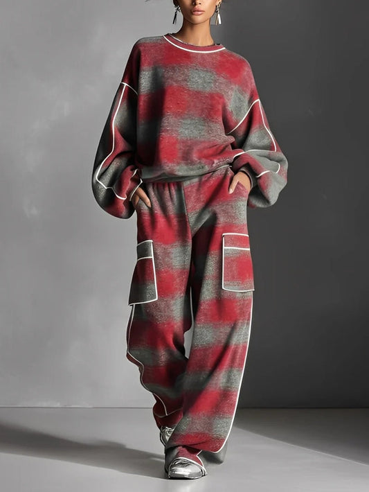 Kylie Color-blocked Sweatshirt and Casual Pants Set
