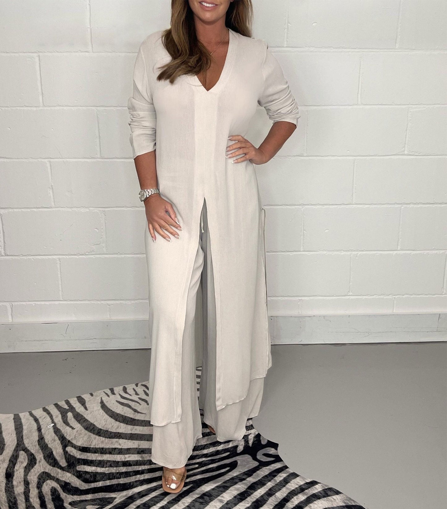Lany Casual Long Top and Matching Pants Set