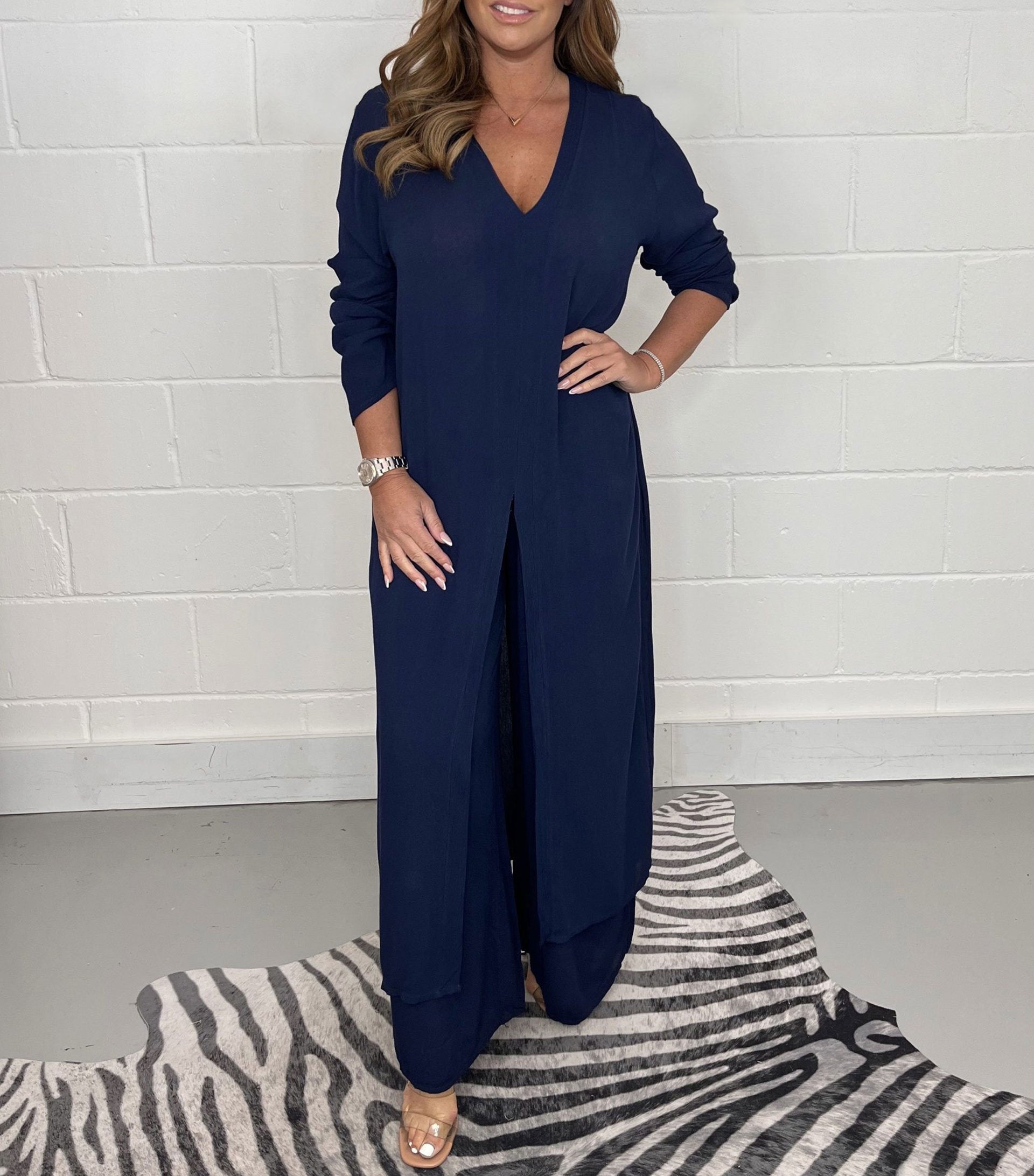Lany Casual Long Top and Matching Pants Set