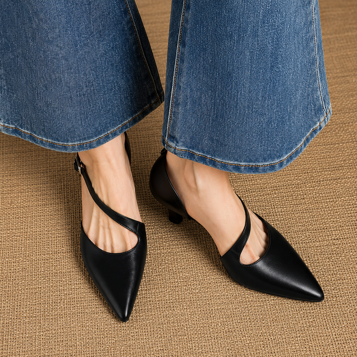 Avena Genuine Leather Crossover Strap Heels