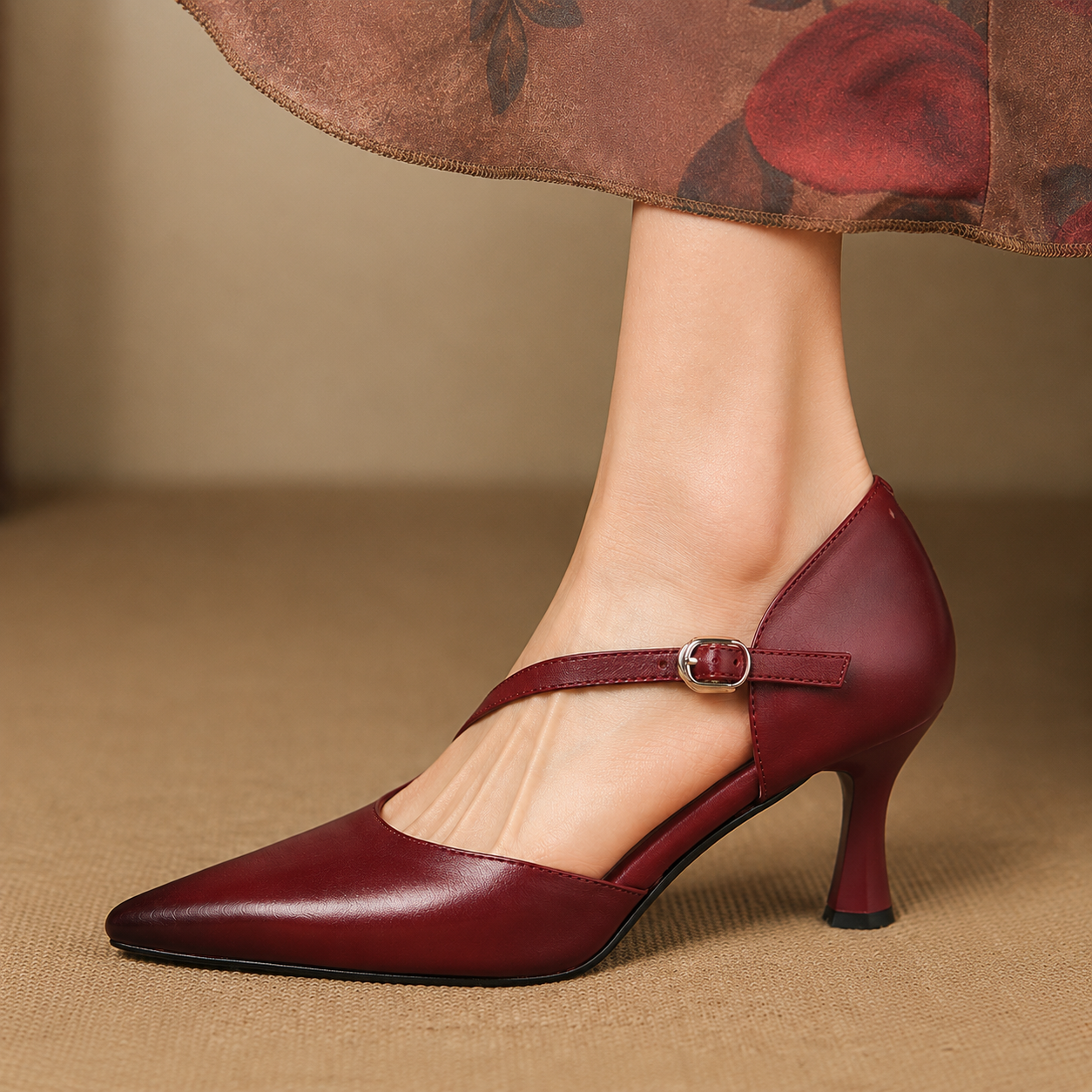 Avena Genuine Leather Crossover Strap Heels